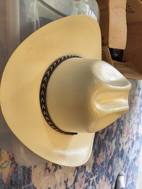 Men's White Western Straw Cowboy Hat with Braided Band